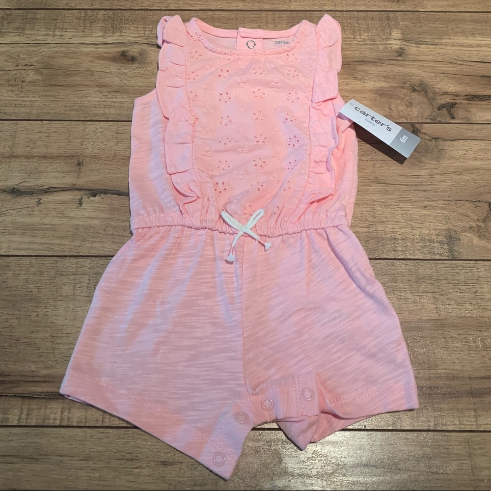 NWT Carter’s Pink Romper with Eyelet Detail